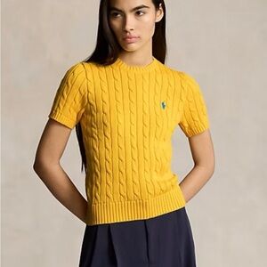 Polo Ralph Lauren Yellow Cable Knit Short Sleeve Top sweater